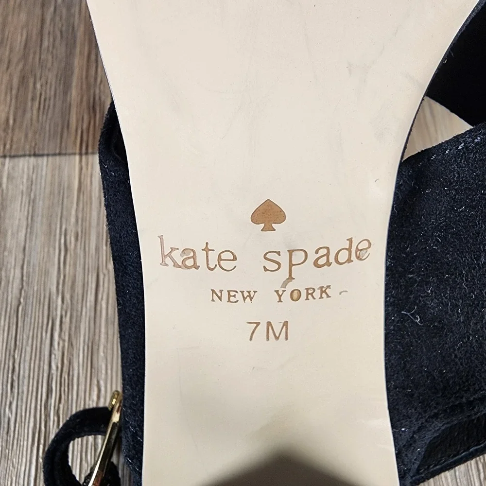 Kate Spade New York Size 7‎ Black Suede Slingback Block Heel Dress Sandals